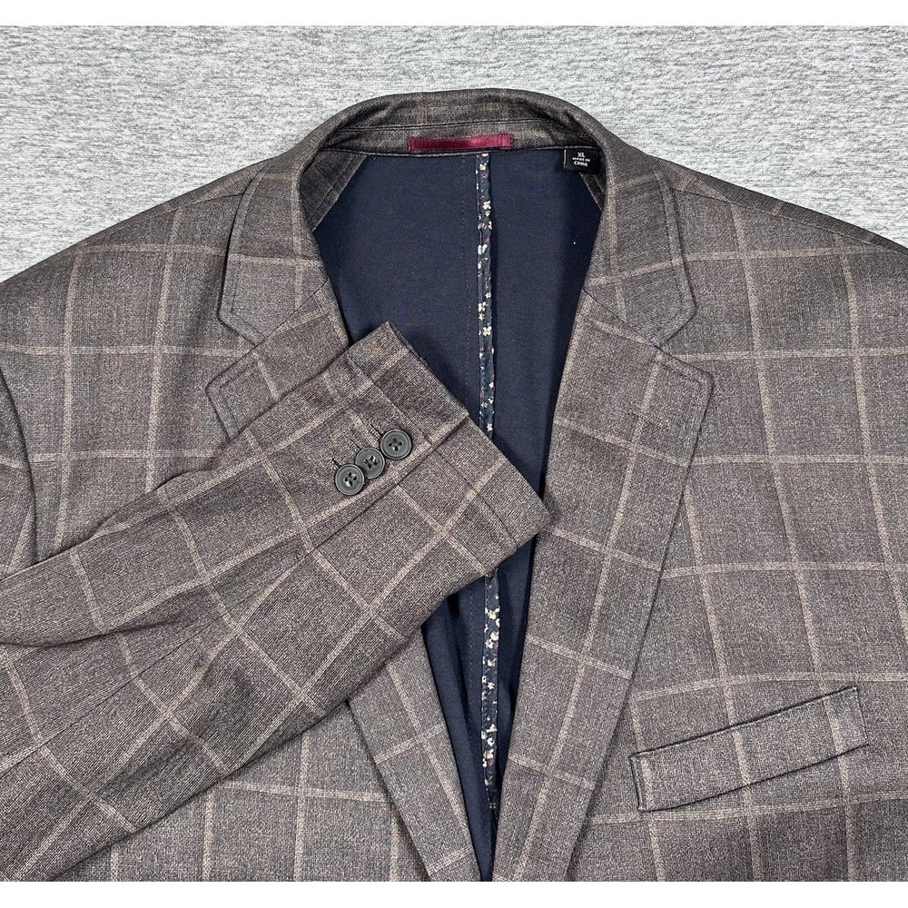 Johnston & Murphy Blazer Mens XL Brown Windowpane XC Flex Travel City Jacket